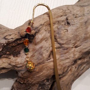 Gold Shepherd's Hook Bookmark with Crystals and Murano Bead